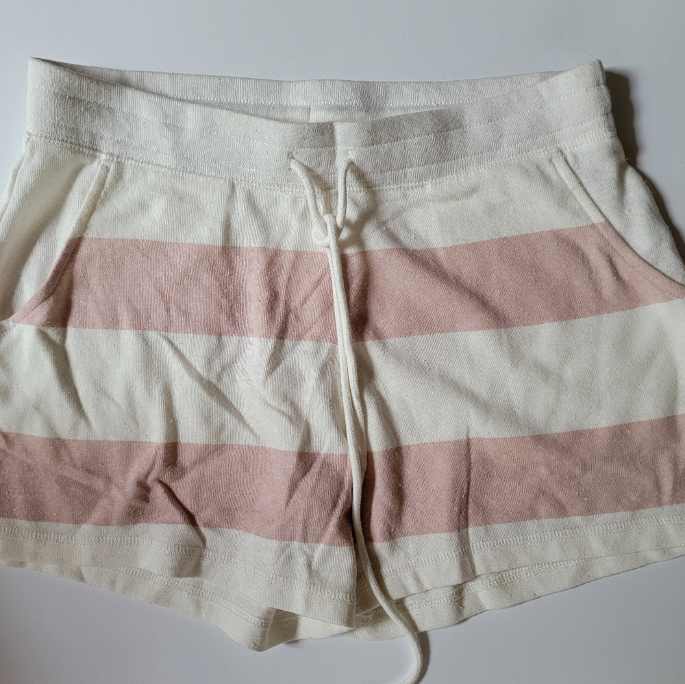 PJ Salvage Striped Harbor Pale Pink Off White Striped Pajama Shorts Lounge M
